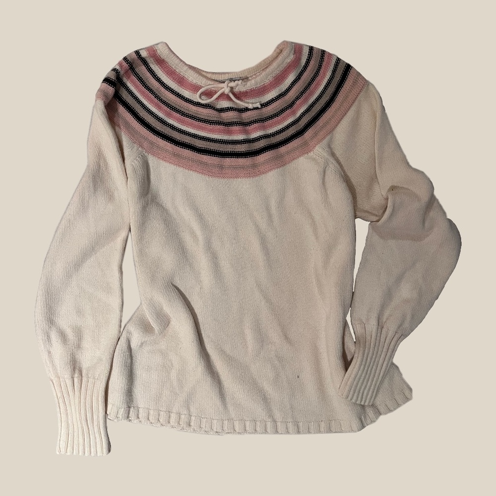 Pink, White and Brown Sweater with a little neck tie!